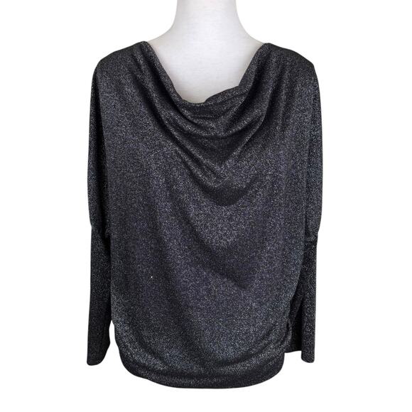 Joseph Ribkoff Black Knit Silver Metallic Shimmer Cowl Neck Long Sleeve Top - Picture 1 of 10